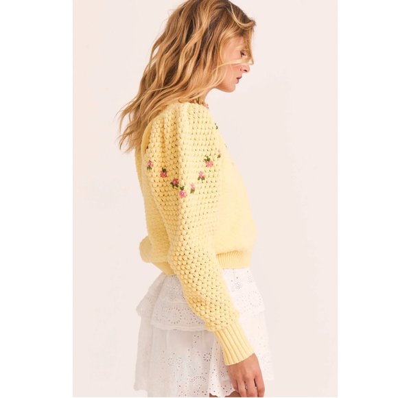 LoveShackFancy Sweater Kenzly Crochet Pullover in Mellow Yellow - Picture 4 of 17